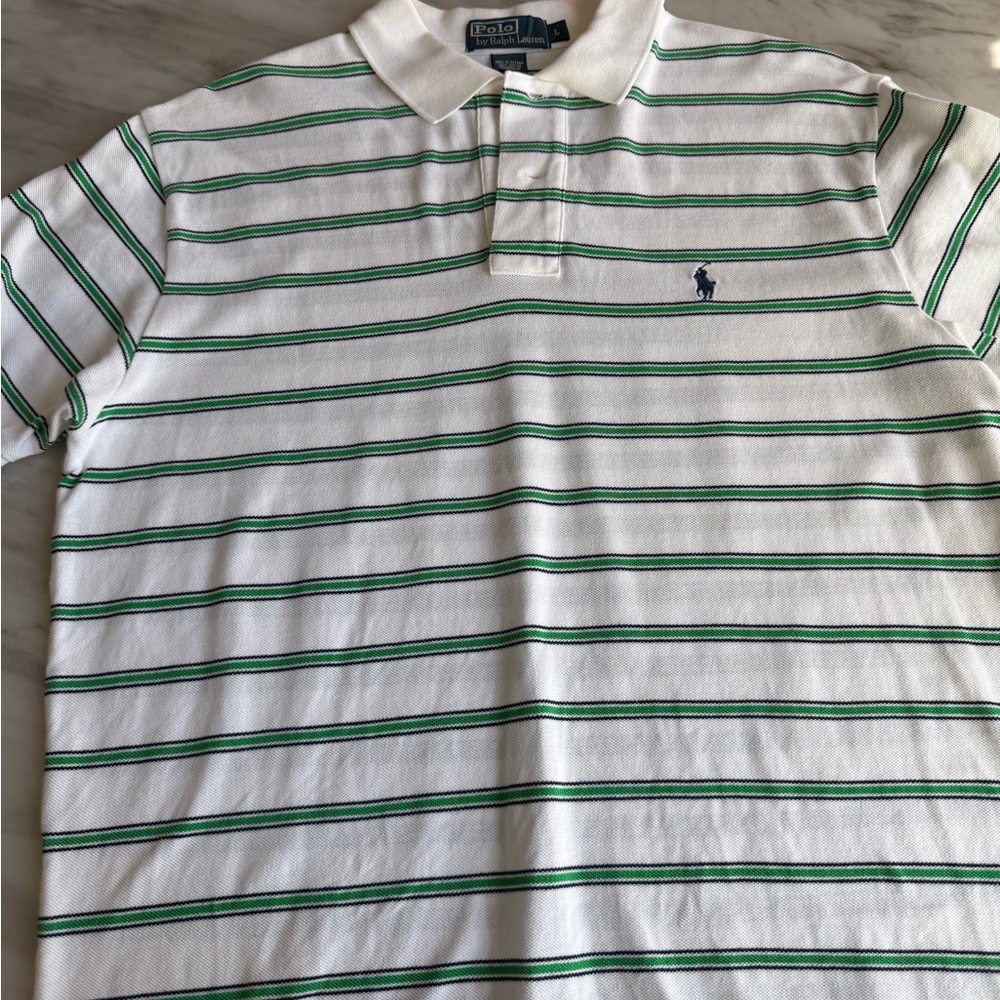 Polo by Ralph Lauren Men's White and Green Striped Shirt